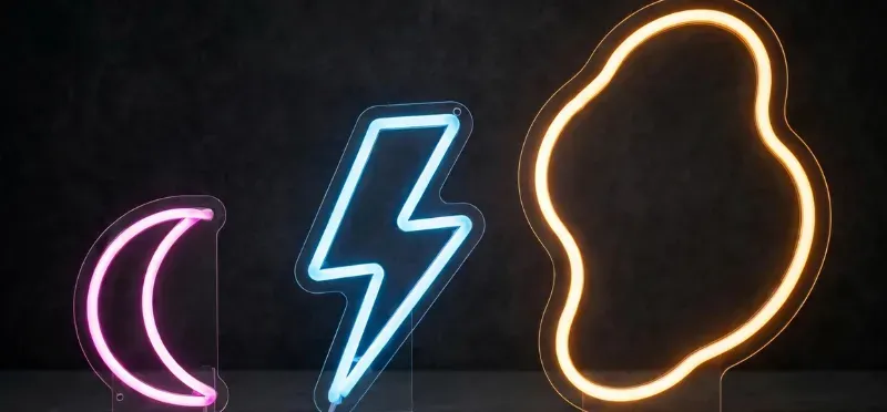 Small, medium and large custom neon signs side by side, showing how size and quantity change the price per unit